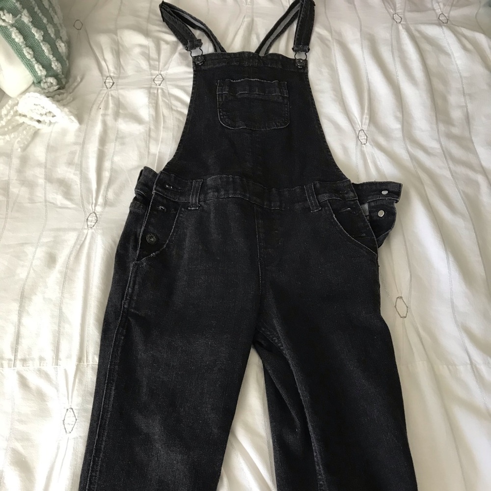 Black skinny overalls